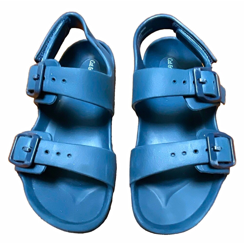 Cat & Jack Child’s Blue Buckle Slide Sandals, Solid Casual Summer, Size 12